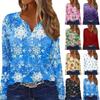 Длинные рукава женские топы цветочный принт винтажная мода повседневные свободные с V-образным вырезом рубашки больших размеров Рождество