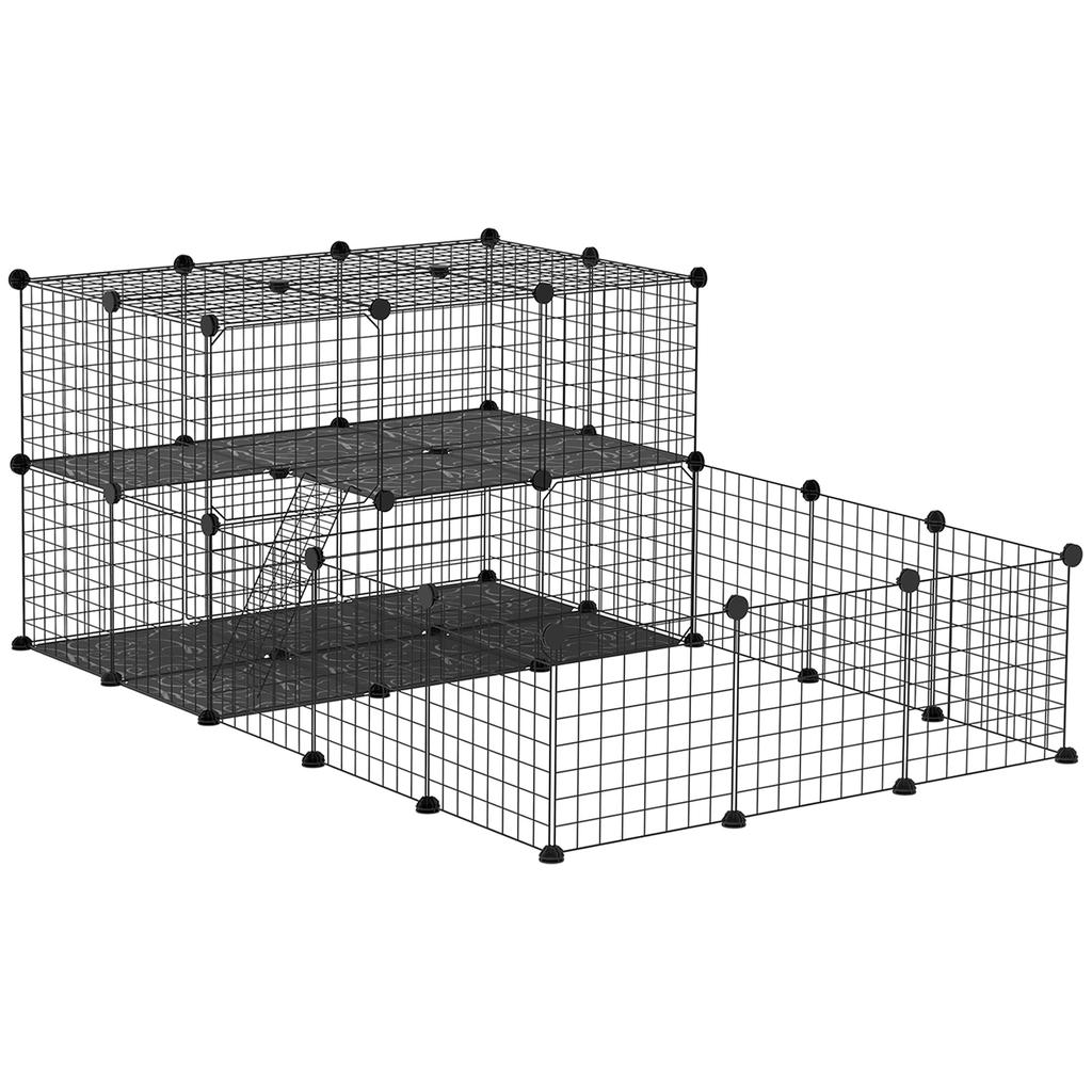 Modular Metal Rabbit Run with Ladder and Mounting Accessories, 175x105x70cm - Black