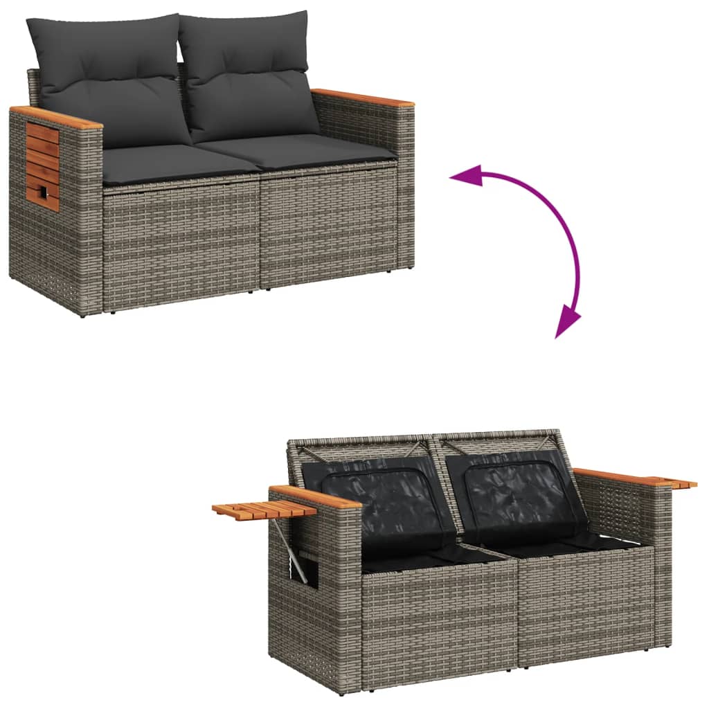 Vidaxl Sofa Ogrodowa Z Poduszkami, 2-Osobowa, Szara, Polirattan