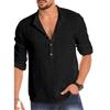 Spring Summer Men's Shirts Long Sleeve Loose Solid Color Cotton Linen Shirt Oversized Pull-up Sleeve Tops