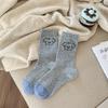 Осень и Зима Щенок Серый Серия Контрастный цвет До середины икры Теплые Шерстяные Женские Носки Мультяшные Милые Школьный стиль Удобные