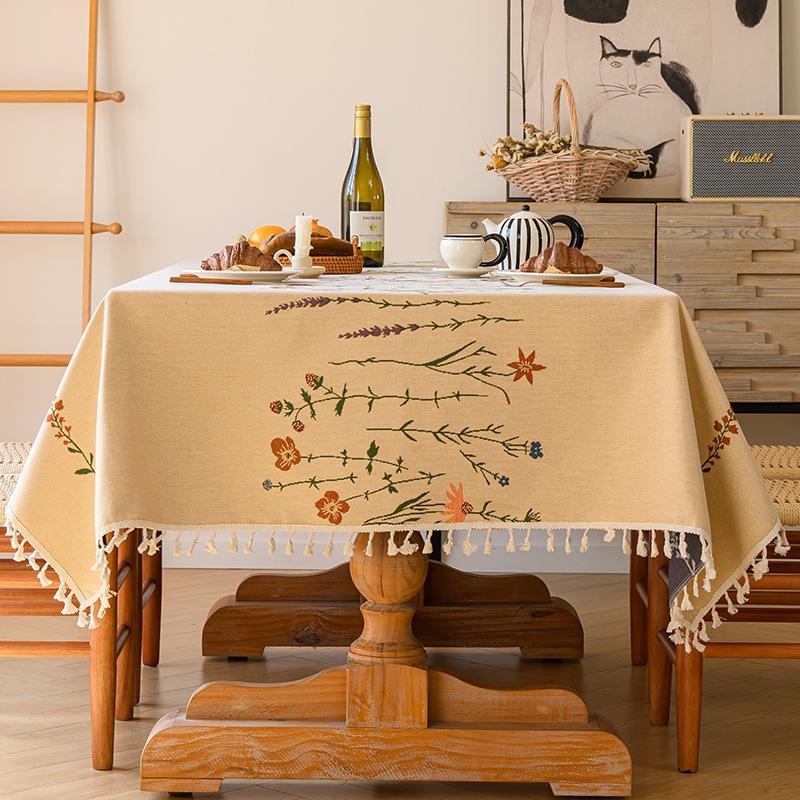 High-Grade Embroidery Pastoral Small Fresh Tablecloth Cotton And Linen French Pastoral Tablecloth High-Grade Light Luxury Household