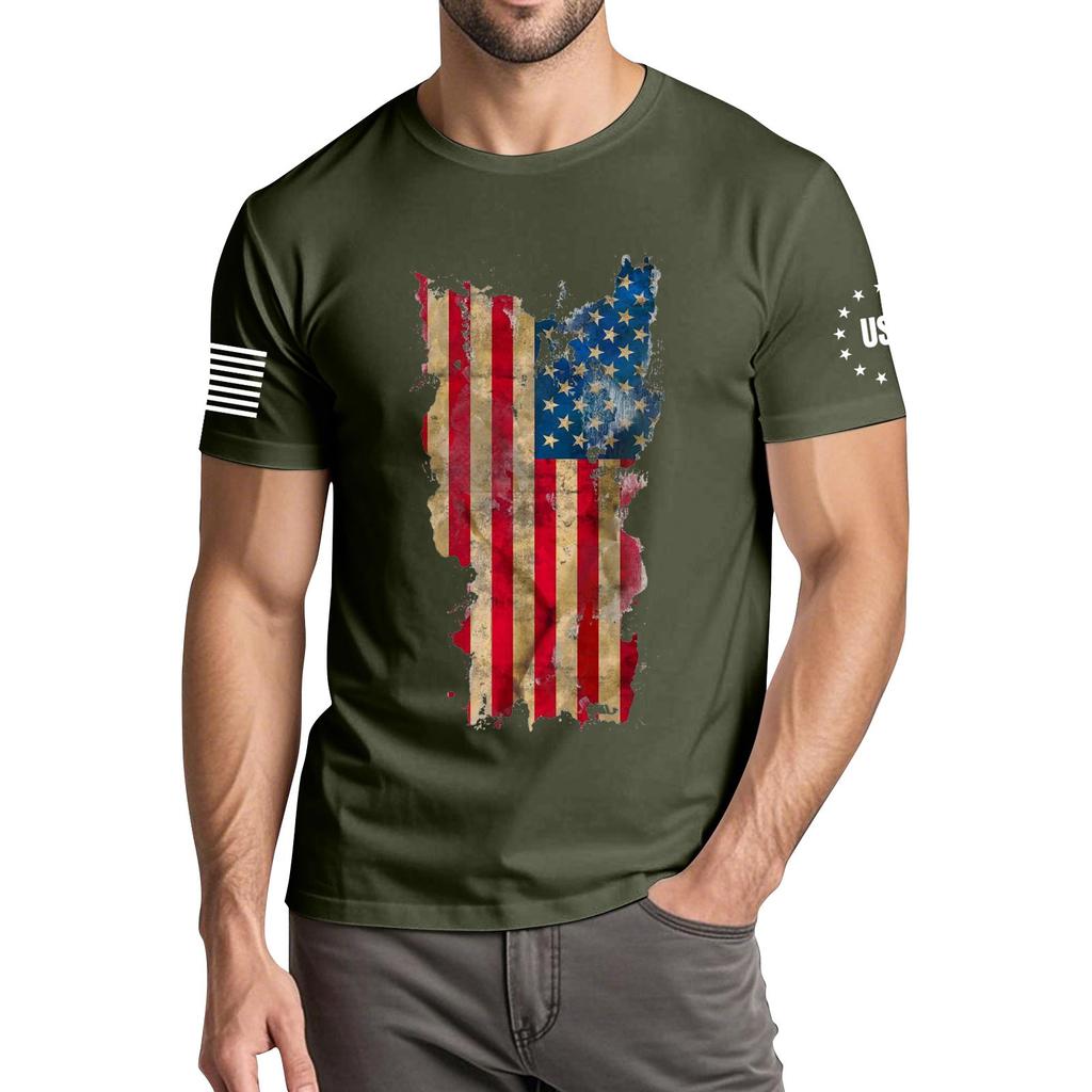 Мужская модная повседневная футболка с круглым вырезом и коротким рукавом с принтом «День независимости»