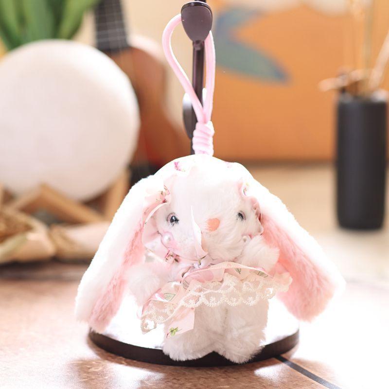 Cute Rabbit Plush Doll With Floral Lace Long Skirt Design For Bag Ornament And Collection