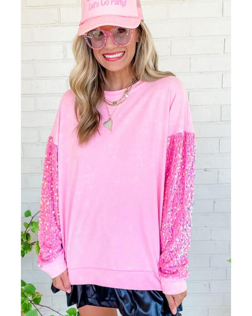 Azura Exchange Розовый топ-пуловер с длинными рукавами и пайетками в стиле пэчворк