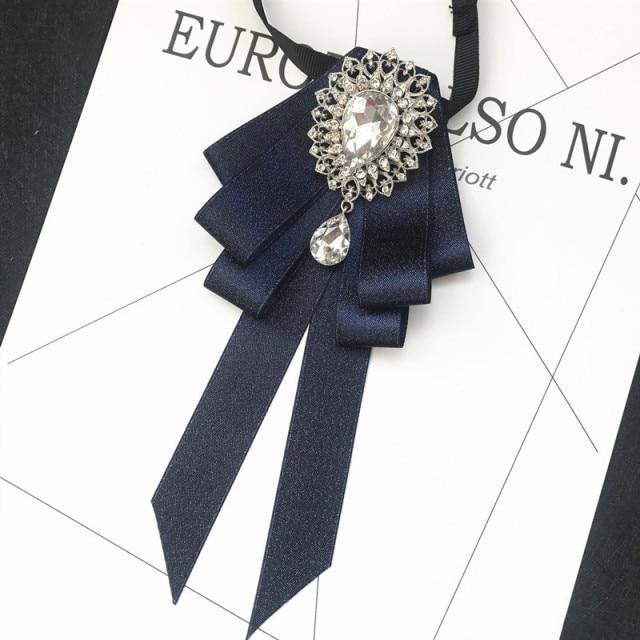 Винтажная брошь в виде галстука-бабочки из ткани с кристаллами, корейская мода, галстуки-бабочки, галстуки для женщин, белый рубашечный воротник, роскошные ювелирные аксессуары
