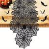 1pc Table Runner with 16 Pack 3D Bats, Spider Web Black Lace Table Runner for Kitchen Dinner Table Party Decoration Indoor