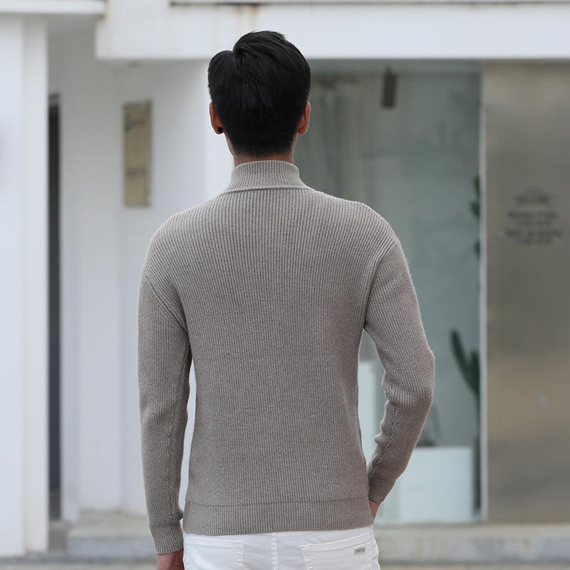 Мужской свитер с полувысоким воротником, утолщенный, теплый, облегающий, базовый трикотажный свитер с длинными рукавами, осенне-зимний, деловой