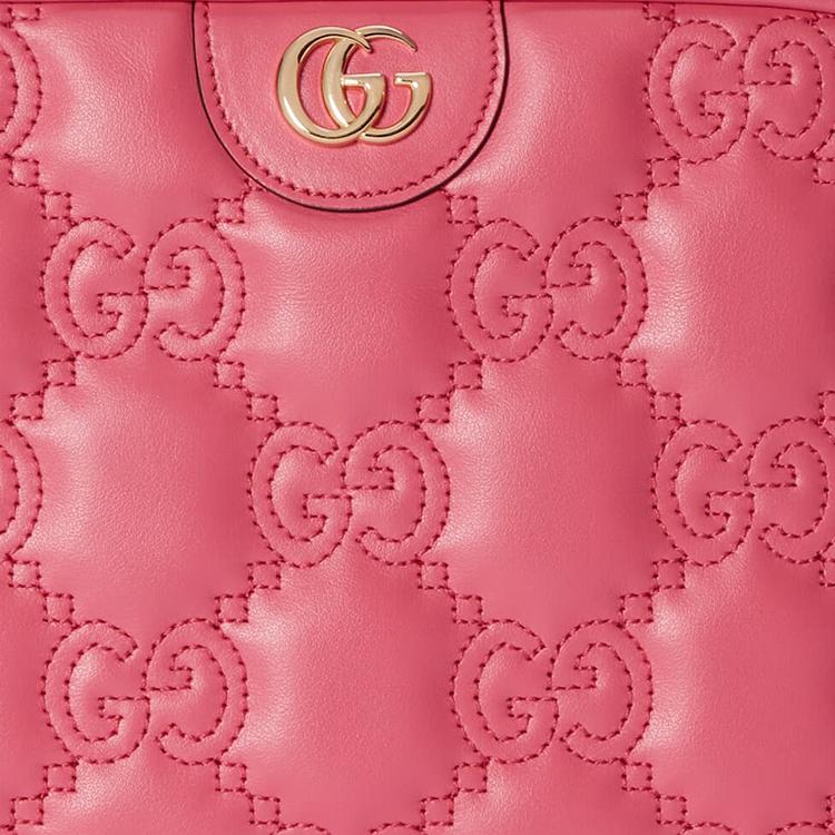 Gucci GG Matelassé Gold Logo Leather Canvas Backpack Leather Shoulder Bag Tote Crossbody Small Pink Women bags 702234-UM8HG-8550