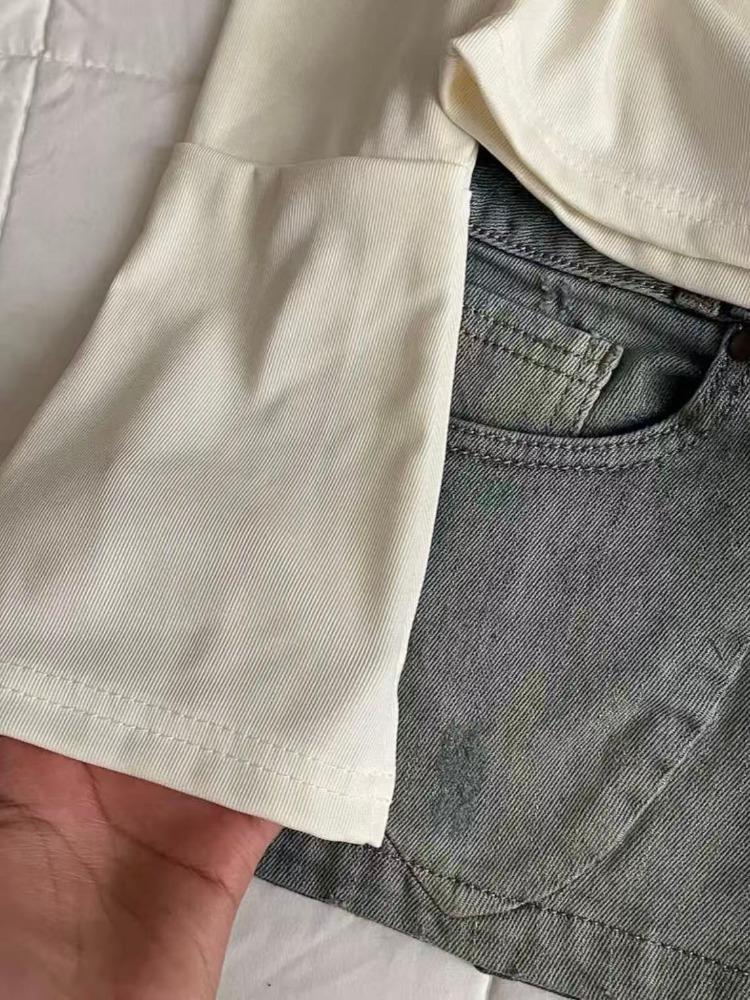 American Vintage Print Fur Stitched Tops Women 2000s Y2k One Shoulder T-shirt Thin Sweet Babes High Street Casual Base Layer Clothes