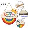 Positive Quote Wood Sign Boho Rainbow Sun Welcome Door Sign, Wall Hanging Plaque Ornaments with Inspirational Quote, Colorful Hanger for Bedroom,