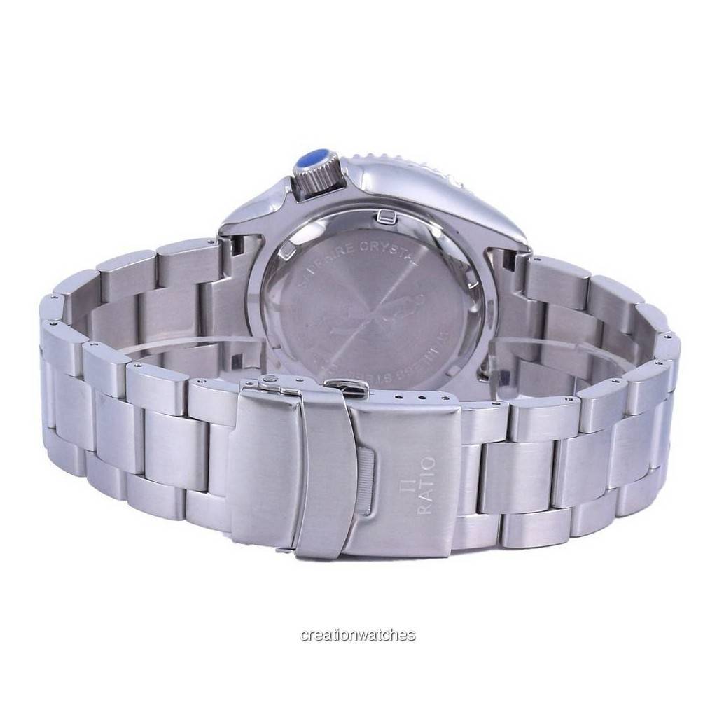 RATIO FreeDiver Автоматические мужские часы RTA100 200M с черным циферблатом и сапфировым стеклом из нержавеющей стали