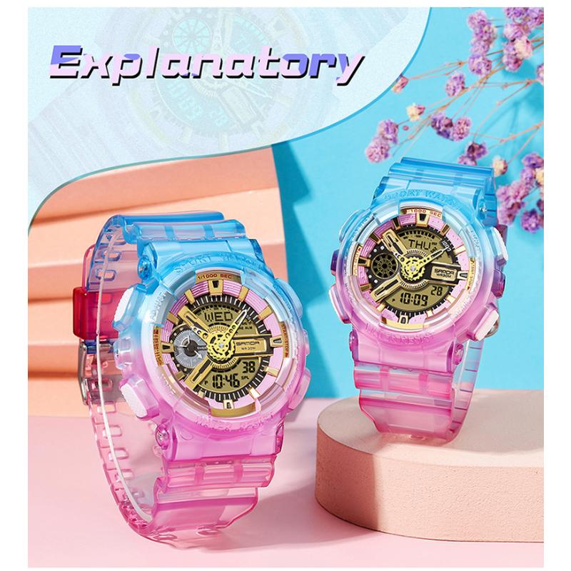 SANDA New Product Gradient Multiple Colors Frozen Couple Style Men's and Women's Fashion Trend Multi -functional Waterproof Electronic Watches