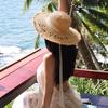 Women's Straw Beach Hat with Frayed Edge and Raffia Tie - Versatile Wide Brim Sun Hat for Summer Seaside Vacations
