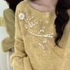 Women Floral Sequin Solid Color Sweater Korean Gentle Round Neck Knitted Sweaters Autumn Fashion Female Pullover Top