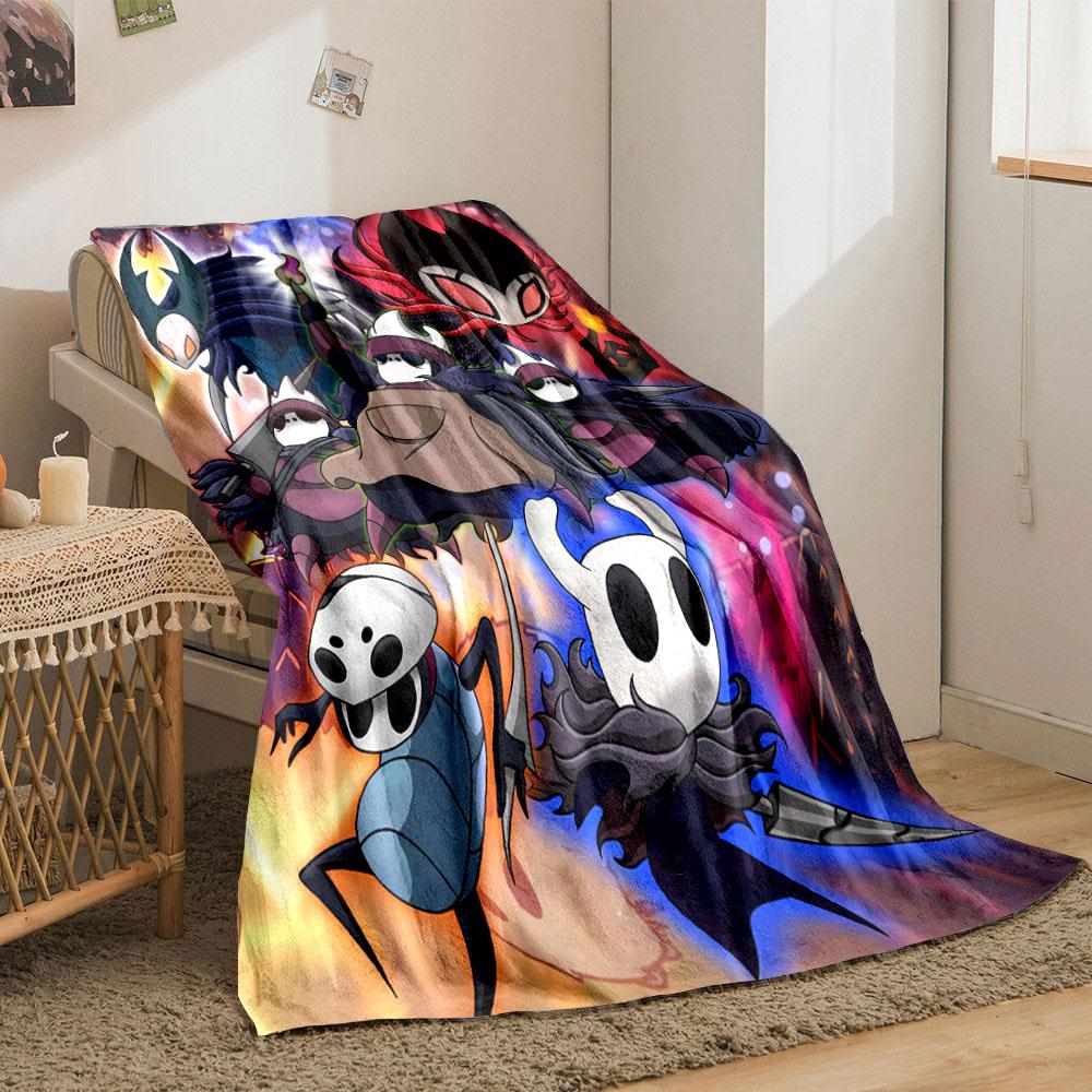 Stylized Hollow Knight characters with vibrant colors and dynamic poses. for all seasons blanket lunch break throw gift