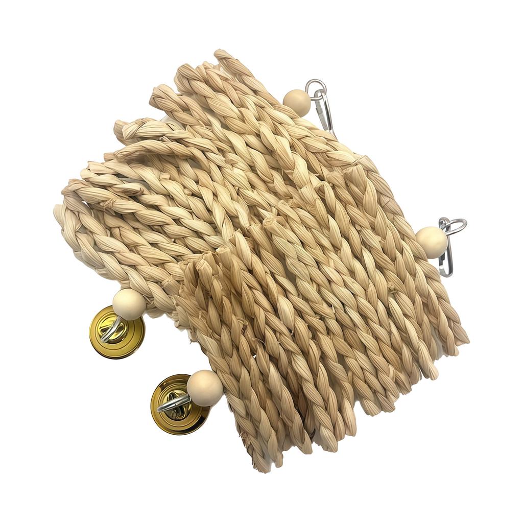Parrot Chew Toy Natural Corn Husk Braided Teething Bell String For Pet Birds Entertainment And Anxiety Relief