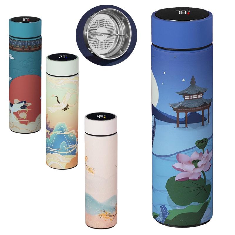 Креативный светодиодный дисплей температуры, вакуумная фляга из нержавеющей стали, 500 мл