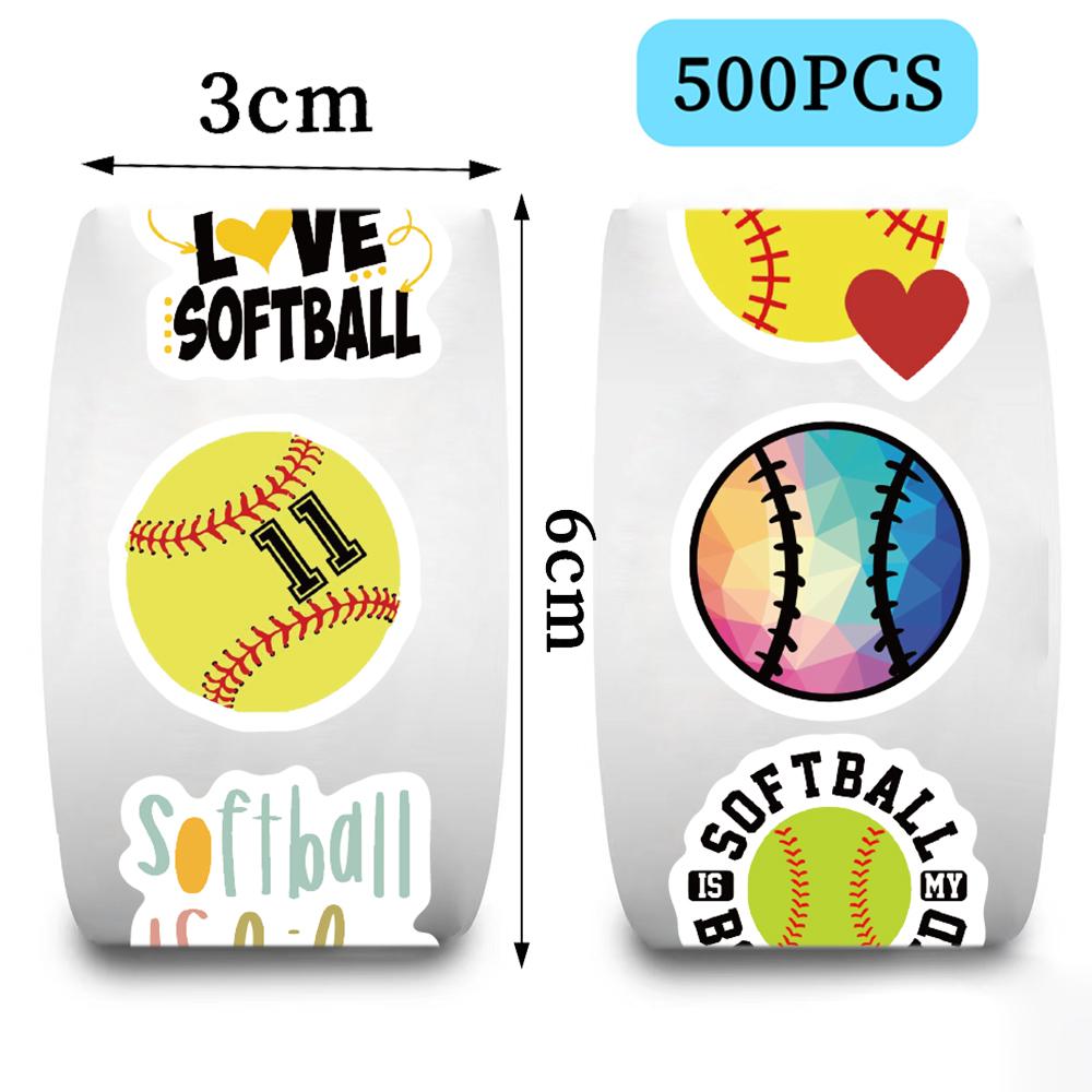 500Pcs/roll Cartoon Softball Stickers Sports Reward Stickers for Kids Teacher Party Decoration Decal for School Classroom Home