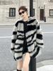 Women's Zebra Pattern Fur Coat Retro Fluffy Imitation Fox Fur Coat Autumn and Winter New Medium and Long Cardigan Top