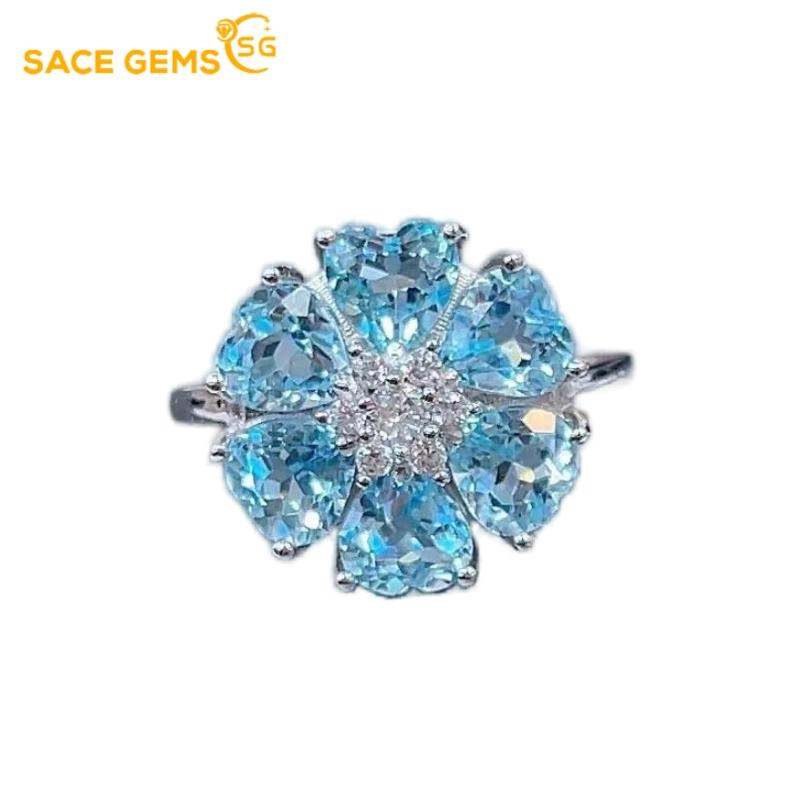Sace Gems Кольца с натуральным небесно-голубым топазом 5 мм для женщин, стерлинговое серебро 925 пробы, свадебная вечеринка, фестиваль изысканных ювелирных изделий
