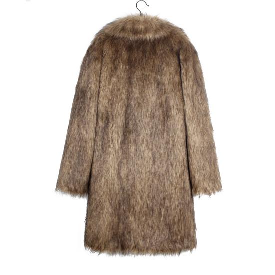 Мужское длинное пальто из искусственного меха с отворотом и длинным рукавом, ветрозащитное пальто с открытым передом, утолщенное теплое пальто из искусственного меха