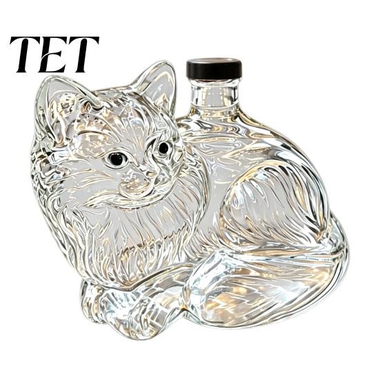 Novelty Fruit Wine Bottle Cute Kitten Shaped Whisky Decanter, High Borosilicate Glass Artistic Animal for Whiskey Decanter Home Bar Kitchen