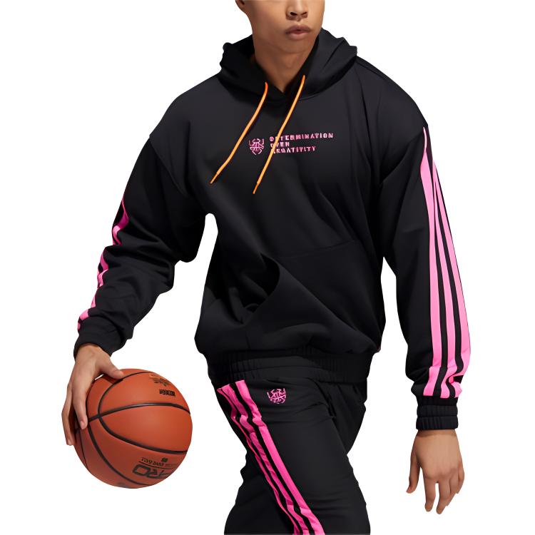 adidas Толстовка с капюшоном Dm Po с карманом-кенгуру и принтом логотипа, пуловер, мужские топы, черный HE1605
