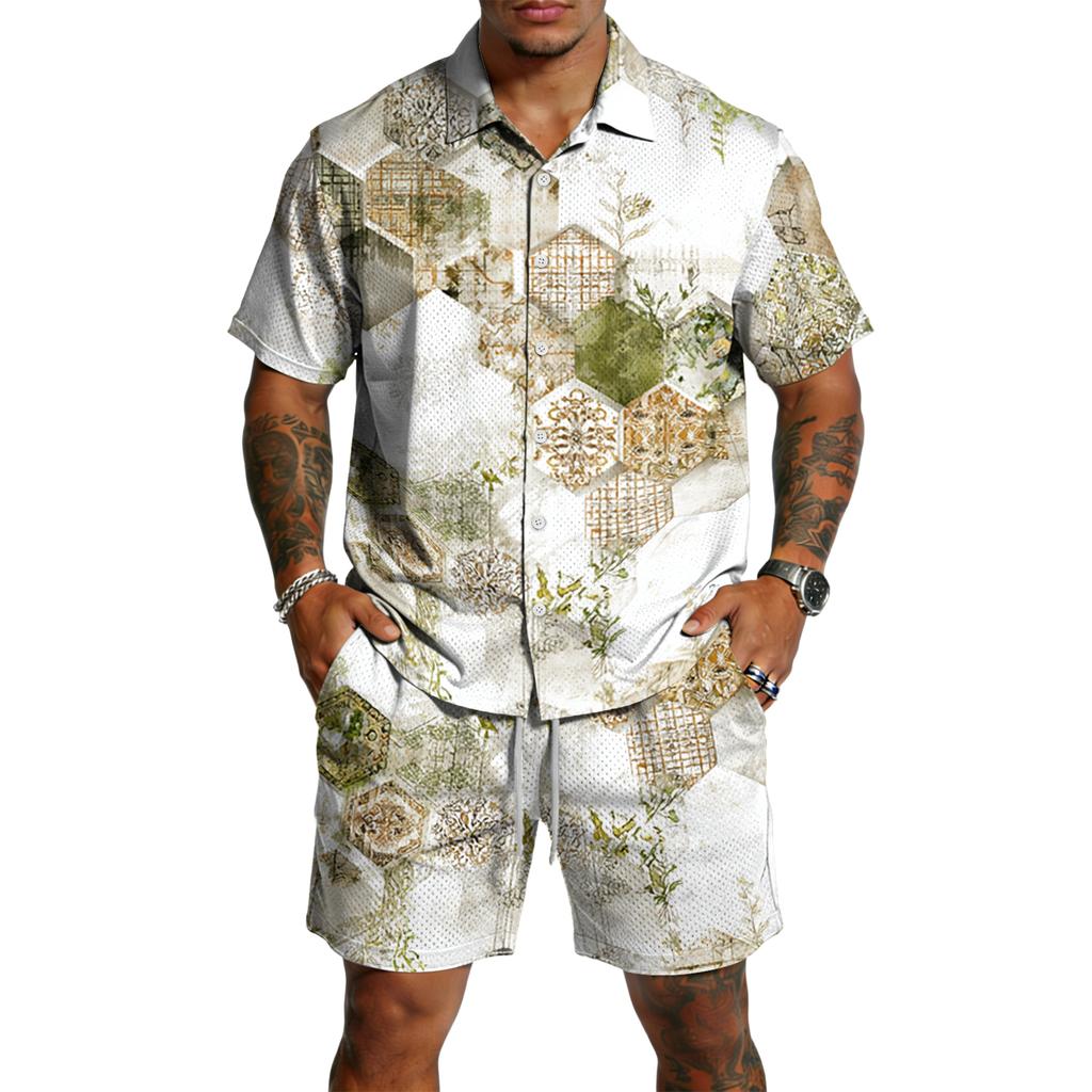 Men's Casual Lightweight Breathable Short-Sleeve Shirt And Shorts Set