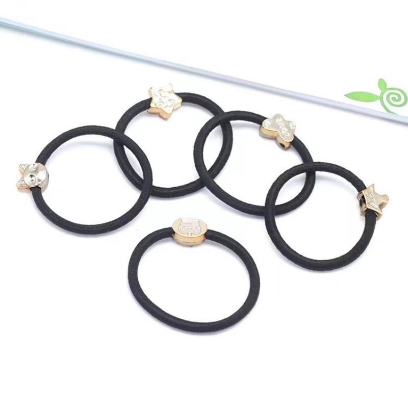 Набор корейских золотых бусин, черная эластичная резинка для волос, резинка для волос, повязка на голову, аксессуары для волос оптом