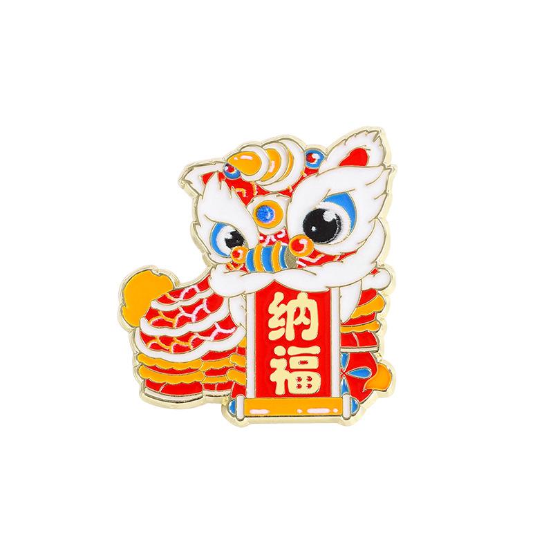 Chinese New Year Enamel Brooch, Cute Cartoon Lion Dance Pattern, Chinese Style New Year Small Gift Decorative Lapel Pin for Backpack