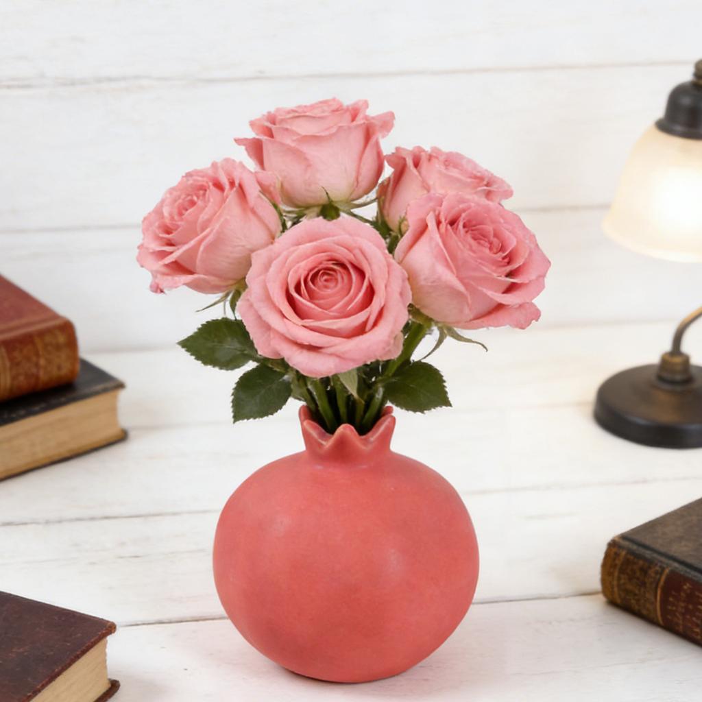 Creative Ceramic Vase Pomegranate Design Vase Home Office Table Decoration Crafts for Grow Plant Insert Artificial-Floral