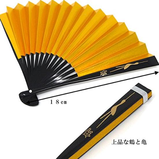 Kimono Formal Folding Crane and Turtle Gold and Black Formal Gold and Silver Style [Stylish Iroha] Fan, Design, Silver, Lacquer, Fan, Maki-e