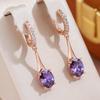 Длинные серьги-подвески с английской пряжкой и фиолетовыми кристаллами из циркона для женщин, модные висячие украшения для ушей