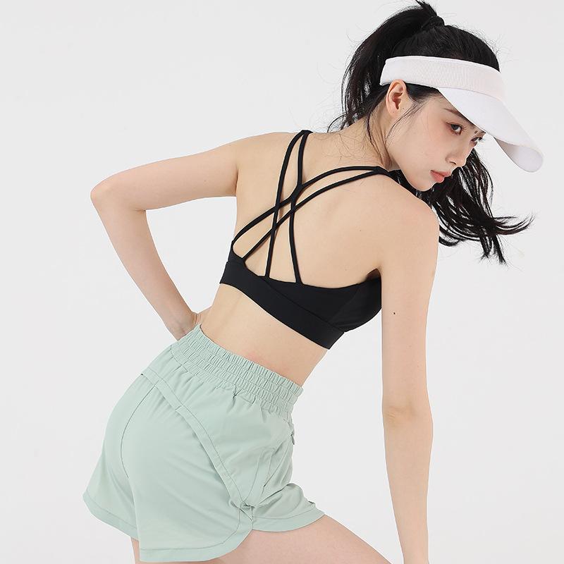 Women's Spaghetti Strap Cross Back Sports Bra Comfortable Shockproof Yoga Fitness Bra