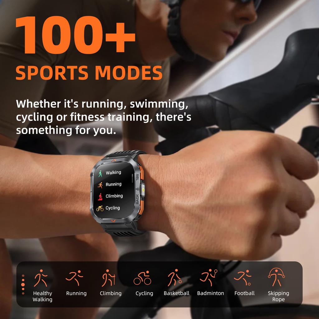 SACOSDING Smart Watch Waterproof 2.02" TFT Men Sport With Compass And LED Flashlight Health Monitoring Fitness Tracking Bluetooth Call Smartwatch