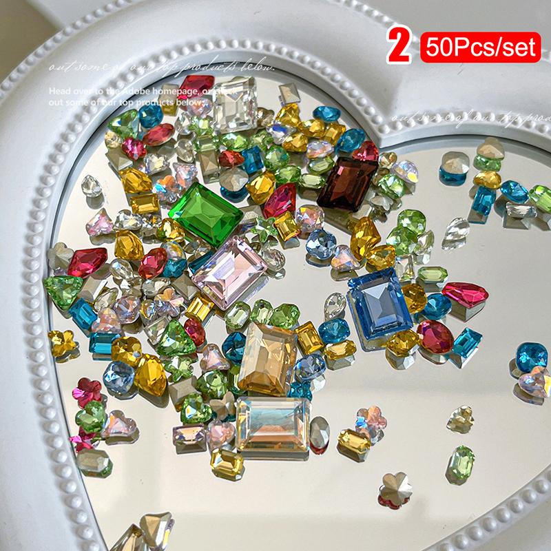 50 шт. Шармы для нейл-арта Специальной формы С острым дном Разноцветные Драгоценности Для декора лица, одежды, обуви Принадлежности для ногтей