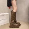 Brown Retro British Style Platform Boots Women's 2025 Autumn and Winter New Long Boots High Tube Height Increase and Thin Knight Boots