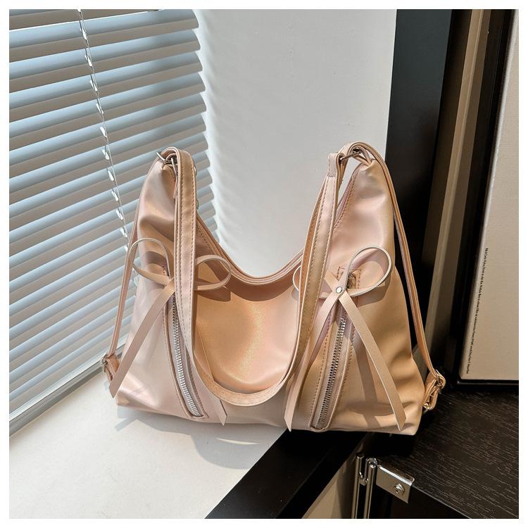 Fashion Bow Design Women's Shoulder Hobos Bags Casual Soft Pu Ladies Backpack Handbags Simple Solid Color Girls Underarm Tote