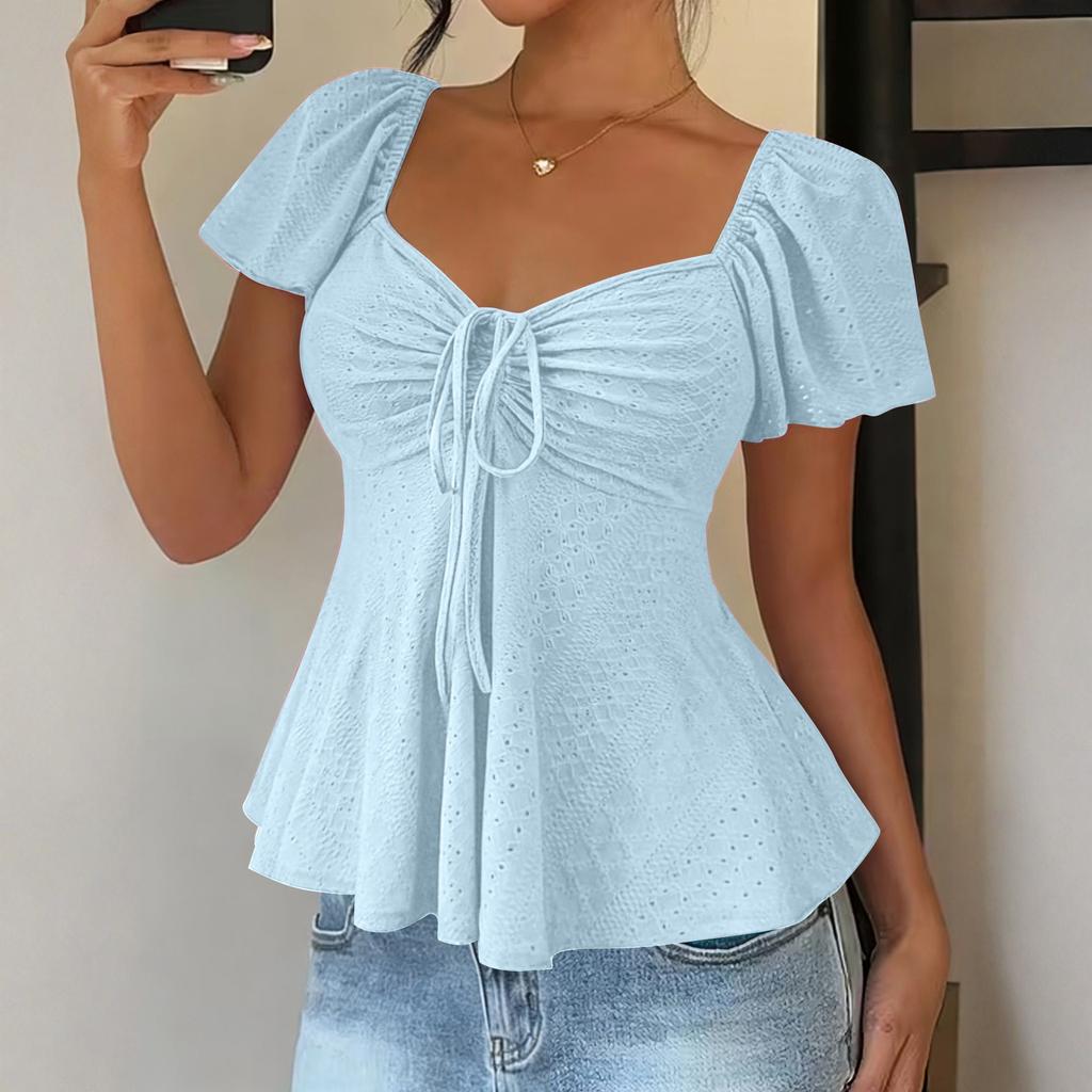 Женская сексуальная укороченная футболка с V-образным вырезом и завязками, с короткими рукавами