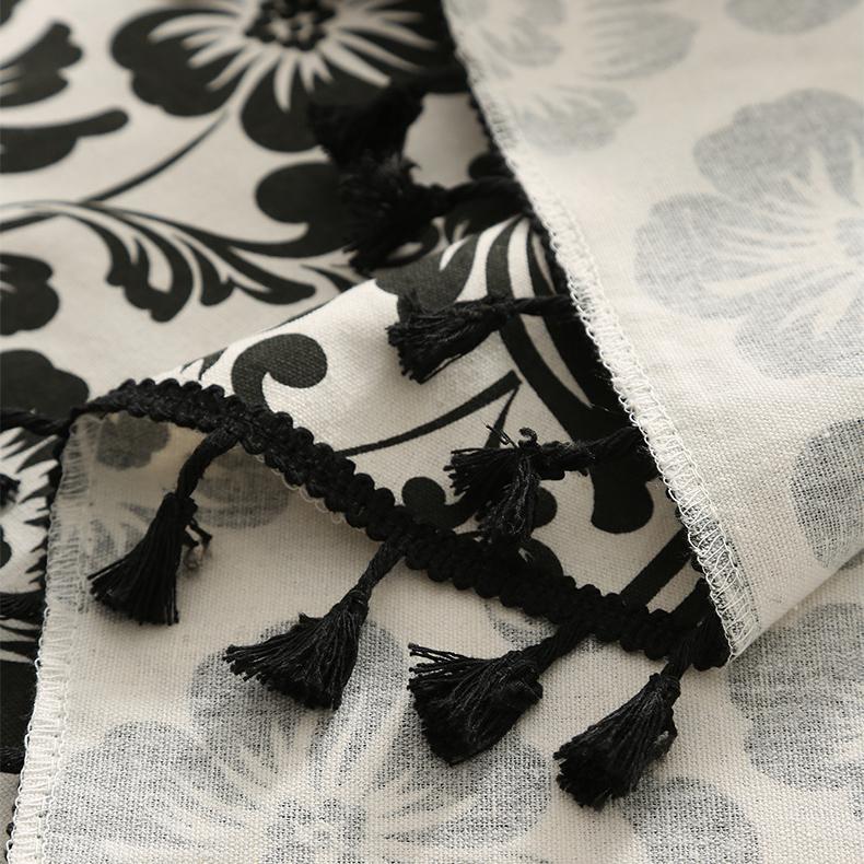 Tablecloth Retro Black Printed Tassel Tablecloth Household Coffee Table Tablecloth Dining Table Fabric