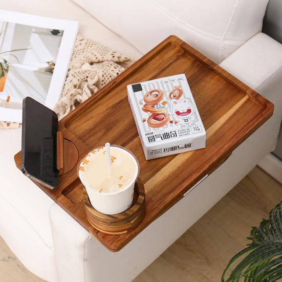 Поднос для еды на диване с держателем для чашки, крепление для телефона, высокая стабильность, гладкие края, минималистичный дизайн