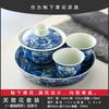 Underglaze Blue And White Sancai Tea Bowl Cover Bowl Cup, High-Grade Ceramic Kung Fu Tea Set, Not Hot To Make Tea, Chinese Retro Pot Bearing