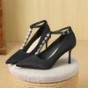 Fashion Fashion Thin And Pointed Head With A Word With Rhinester 2025 New Design Sense Of Femininity Female High Heels Women