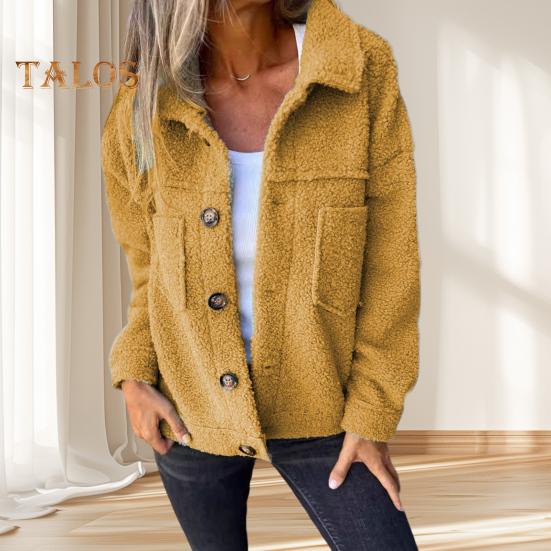 Winter Women Jacket with Double Pockets Thick Fleece Button Closure Cardigan Long Sleeves Warm Windproof Heat Retention Outdoor Coat