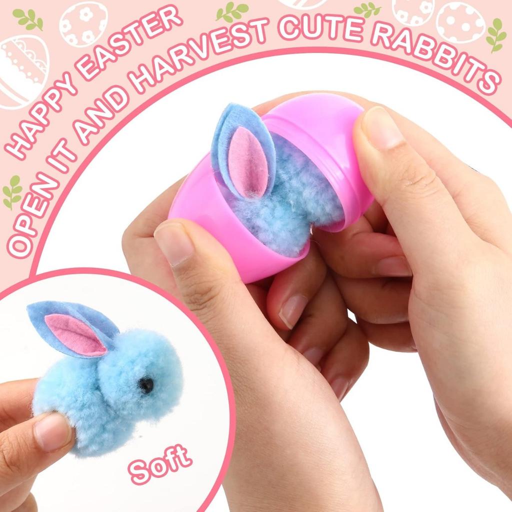24 Pack Easter Eggs Fillers with Easter Bunny Plush, Easter Basket Stuffers for Kids Easter Bunny Mini Stuffed Animal for Easter Eggs Hunts
