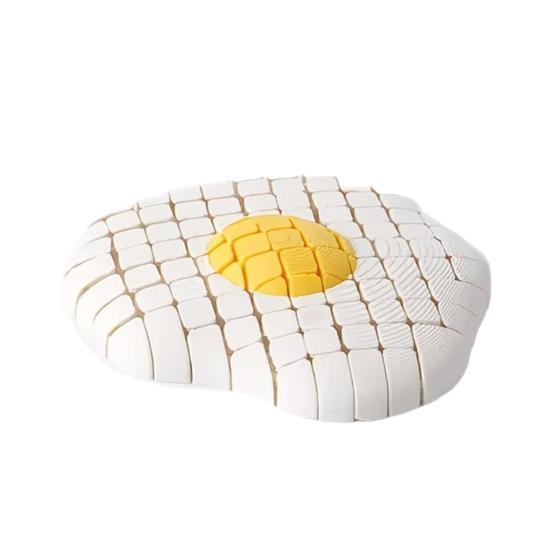 3D Printed Poached Egg Decoration, Grid Texture Egg Stress Relief Fidget Toy, Poached Egg Shape Figurine for Home Office