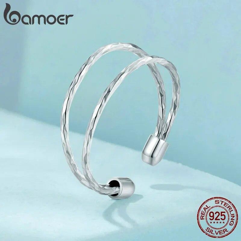 Многослойное кольцо BAMOER из стерлингового серебра 925 пробы для женщин, открытое регулируемое широкое кольцо для девочек-подростков, модные украшения