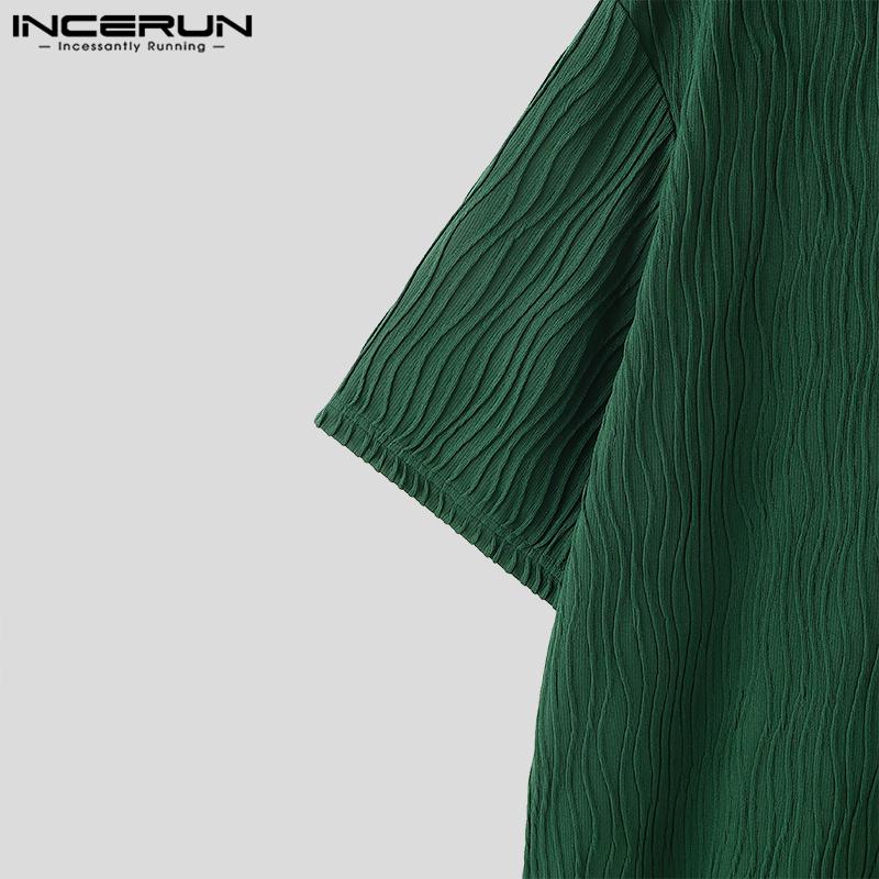 INCERUN Мужские текстурные футболки с коротким рукавом, повседневные полосатые топы