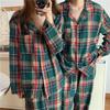 Autumn New Korean Christmas Plaid Couple Pajama Set - Loose Long Sleeve Home Wear